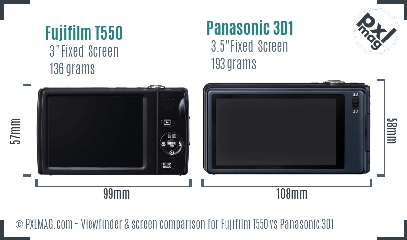 Fujifilm T550 vs Panasonic 3D1 Screen and Viewfinder comparison