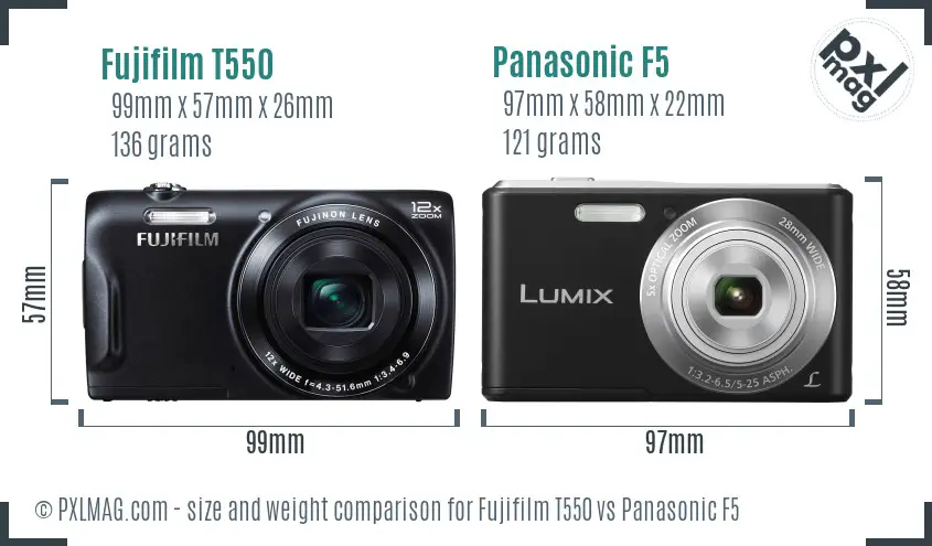 Fujifilm T550 vs Panasonic F5 size comparison