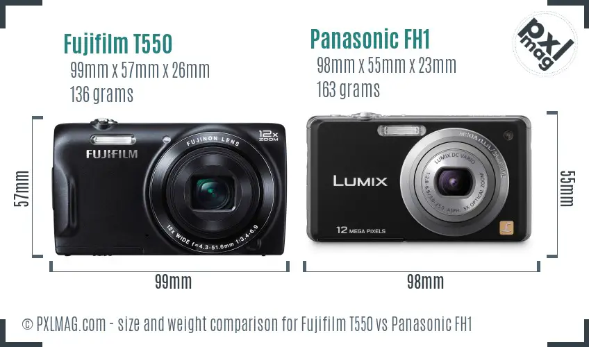 Fujifilm T550 vs Panasonic FH1 size comparison