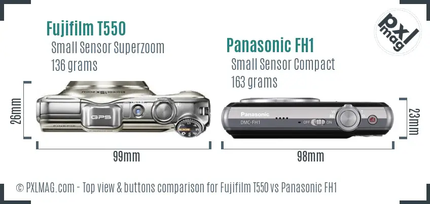 Fujifilm T550 vs Panasonic FH1 top view buttons comparison