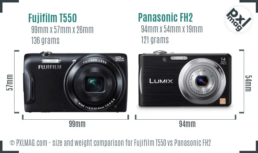 Fujifilm T550 vs Panasonic FH2 size comparison