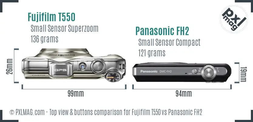 Fujifilm T550 vs Panasonic FH2 top view buttons comparison