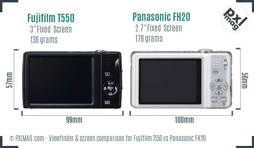 Fujifilm T550 vs Panasonic FH20 Screen and Viewfinder comparison Fujifilm T550 vs Panasonic FH20 Screen and Viewfinder comparison