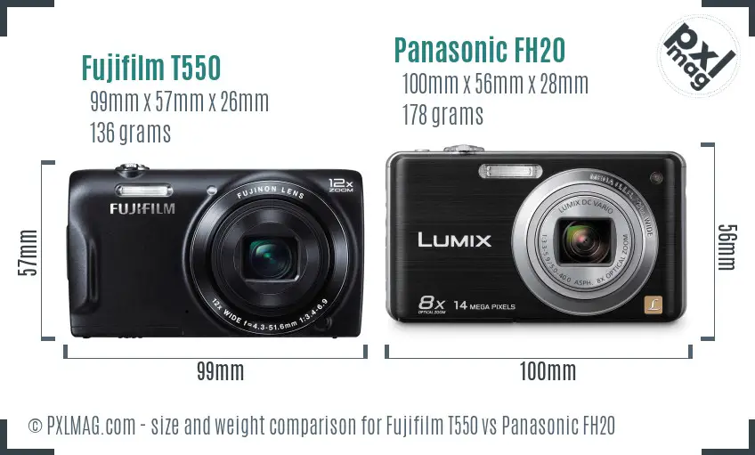 Fujifilm T550 vs Panasonic FH20 size comparison Fujifilm T550 vs Panasonic FH20 size comparison