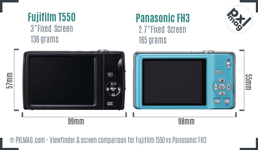 Fujifilm T550 vs Panasonic FH3 Screen and Viewfinder comparison