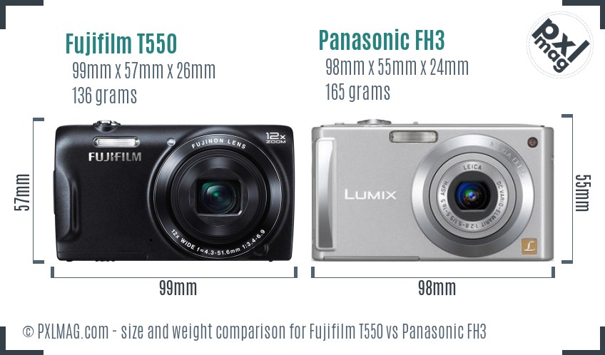 Fujifilm T550 vs Panasonic FH3 size comparison