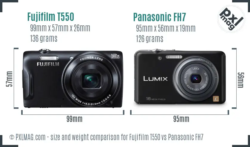 Fujifilm T550 vs Panasonic FH7 size comparison
