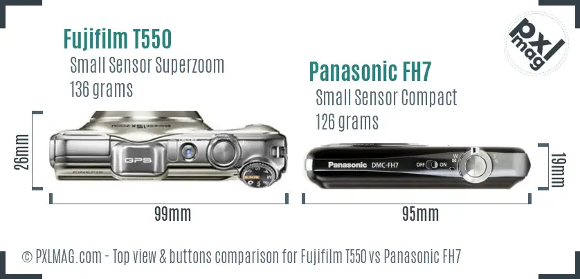 Fujifilm T550 vs Panasonic FH7 top view buttons comparison
