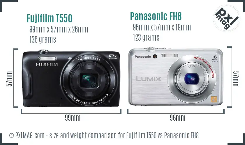 Fujifilm T550 vs Panasonic FH8 size comparison