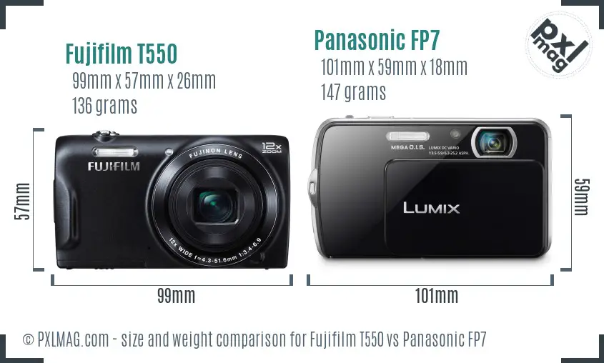 Fujifilm T550 vs Panasonic FP7 size comparison
