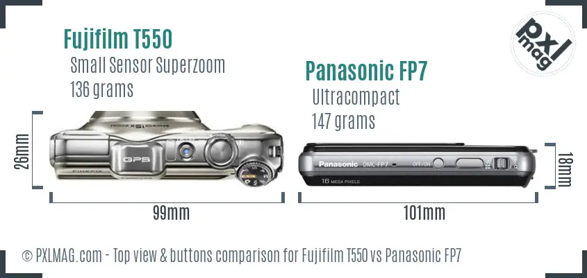 Fujifilm T550 vs Panasonic FP7 top view buttons comparison