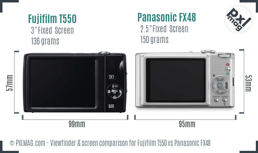 Fujifilm T550 vs Panasonic FX48 Screen and Viewfinder comparison