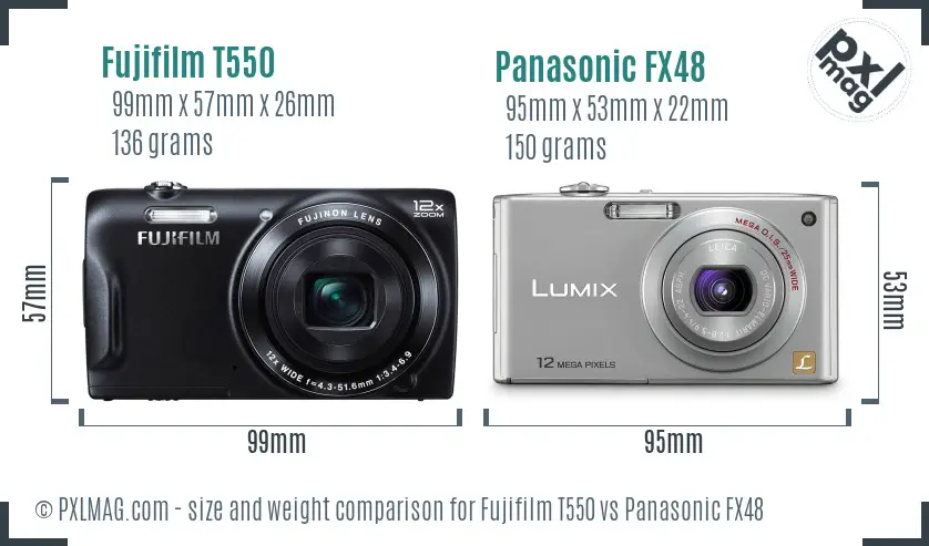 Fujifilm T550 vs Panasonic FX48 size comparison