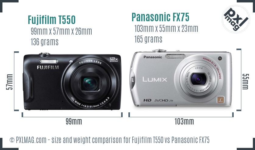 Fujifilm T550 vs Panasonic FX75 size comparison