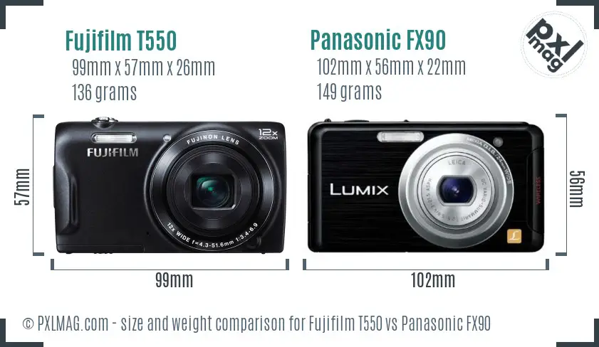 Fujifilm T550 vs Panasonic FX90 size comparison Fujifilm T550 vs Panasonic FX90 size comparison
