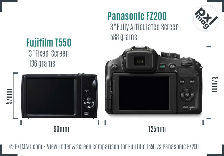 Fujifilm T550 vs Panasonic FZ200 Screen and Viewfinder comparison