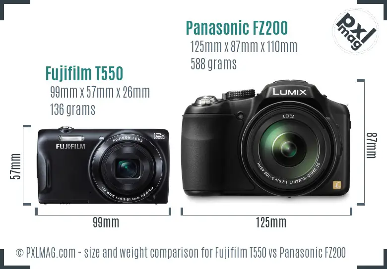 Fujifilm T550 vs Panasonic FZ200 size comparison