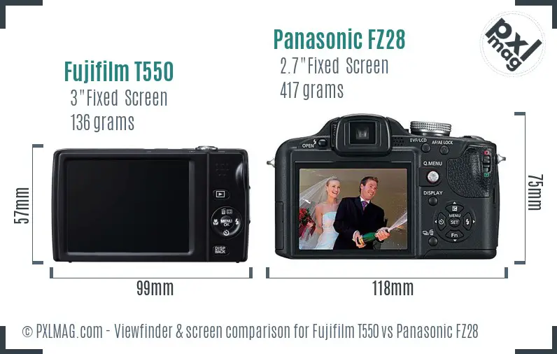 Fujifilm T550 vs Panasonic FZ28 Screen and Viewfinder comparison