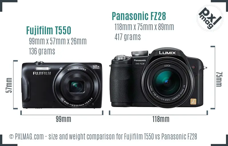 Fujifilm T550 vs Panasonic FZ28 size comparison Fujifilm T550 vs Panasonic FZ28 size comparison