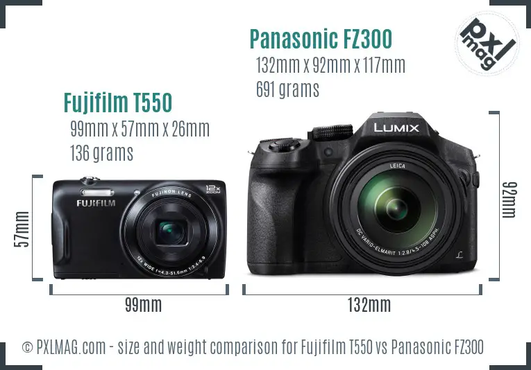 Fujifilm T550 vs Panasonic FZ300 size comparison Fujifilm T550 vs Panasonic FZ300 size comparison