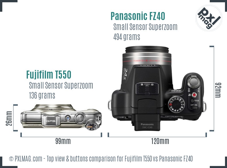 Fujifilm T550 vs Panasonic FZ40 top view buttons comparison