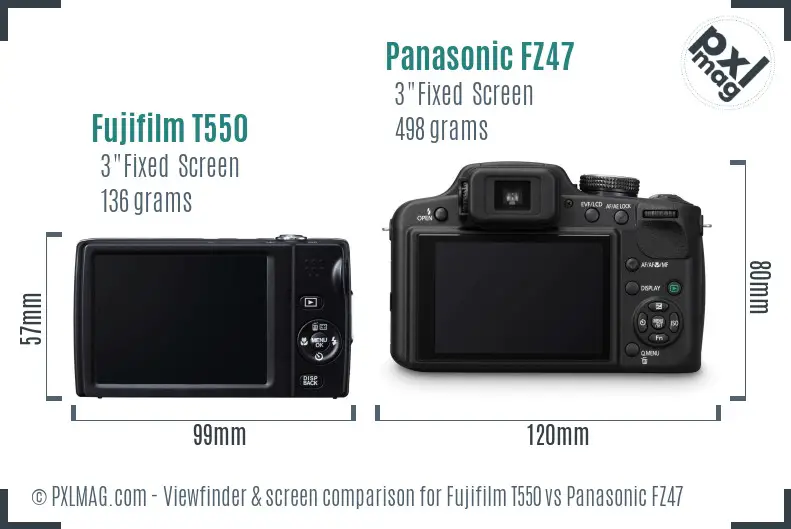 Fujifilm T550 vs Panasonic FZ47 Screen and Viewfinder comparison