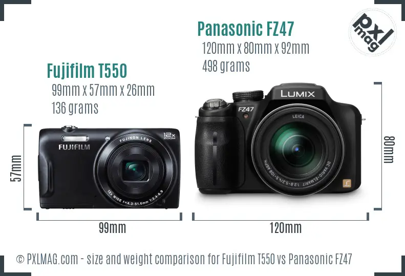 Fujifilm T550 vs Panasonic FZ47 size comparison