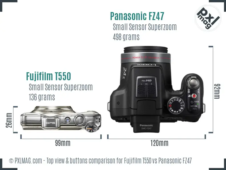 Fujifilm T550 vs Panasonic FZ47 top view buttons comparison
