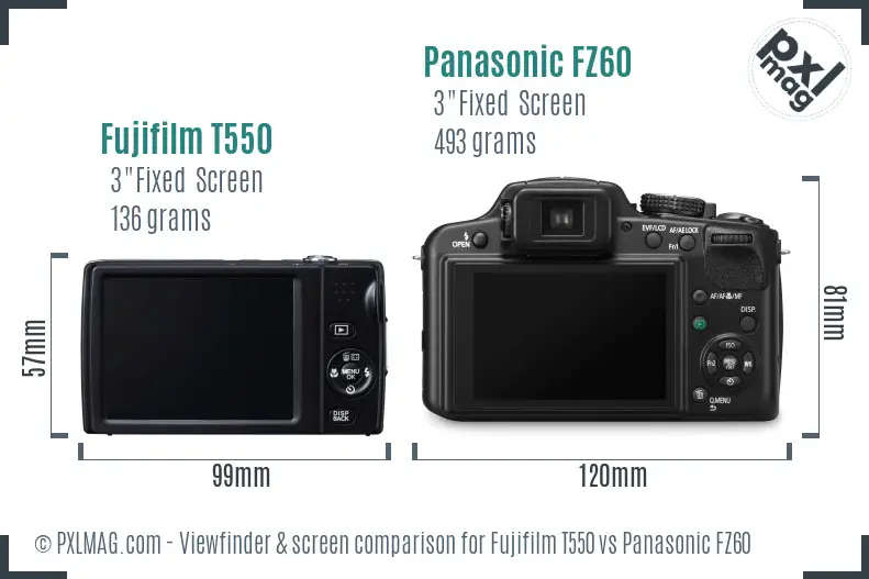 Fujifilm T550 vs Panasonic FZ60 Screen and Viewfinder comparison