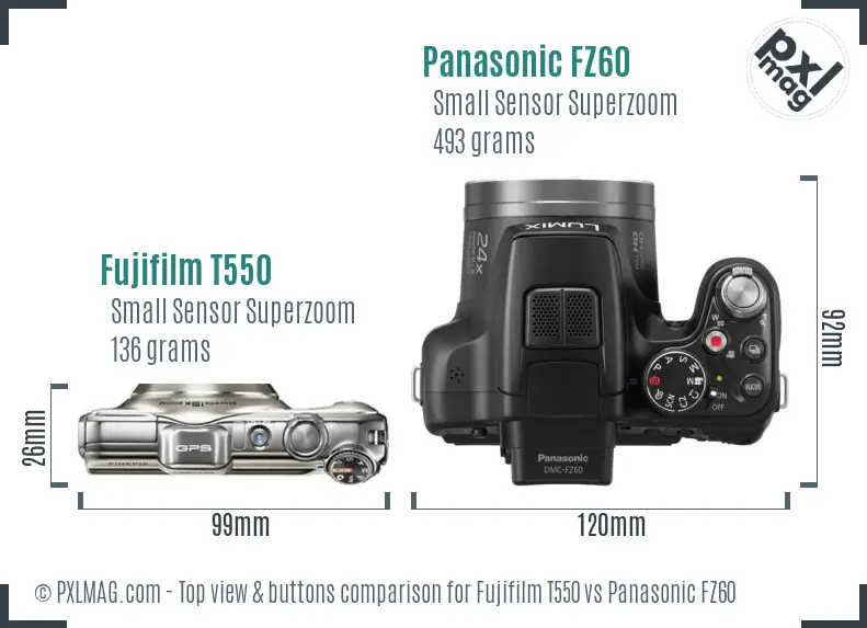 Fujifilm T550 vs Panasonic FZ60 top view buttons comparison