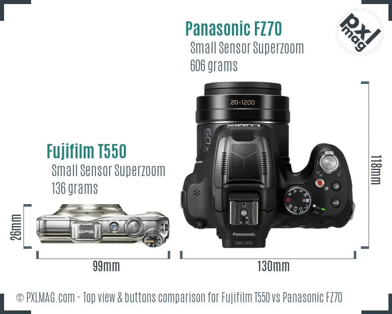 Fujifilm T550 vs Panasonic FZ70 top view buttons comparison