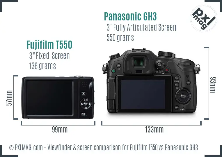 Fujifilm T550 vs Panasonic GH3 Screen and Viewfinder comparison