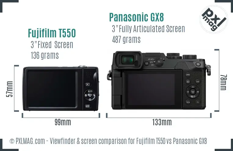 Fujifilm T550 vs Panasonic GX8 Screen and Viewfinder comparison