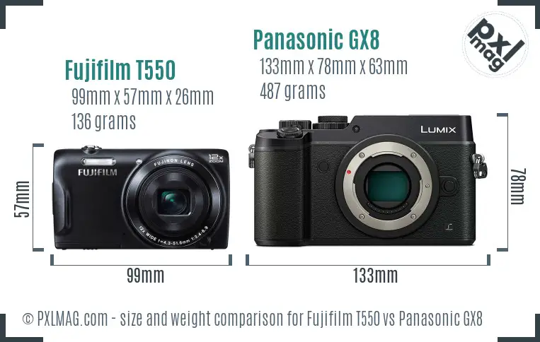 Fujifilm T550 vs Panasonic GX8 size comparison
