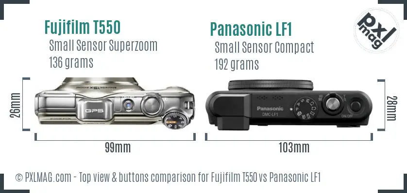 Fujifilm T550 vs Panasonic LF1 top view buttons comparison Fujifilm T550 vs Panasonic LF1 top view buttons comparison