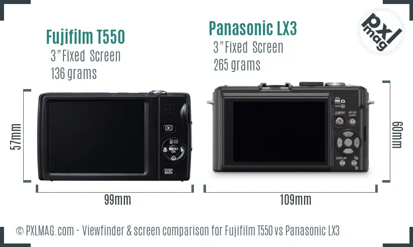 Fujifilm T550 vs Panasonic LX3 Screen and Viewfinder comparison