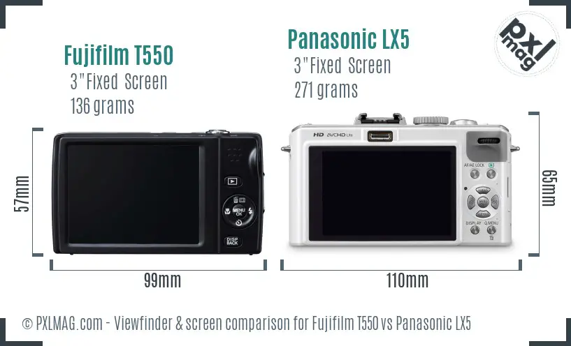Fujifilm T550 vs Panasonic LX5 Screen and Viewfinder comparison Fujifilm T550 vs Panasonic LX5 Screen and Viewfinder comparison