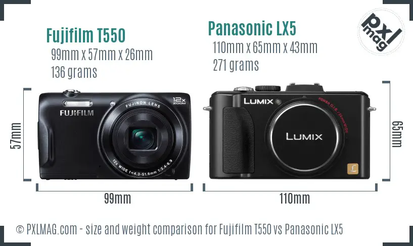 Fujifilm T550 vs Panasonic LX5 size comparison Fujifilm T550 vs Panasonic LX5 size comparison