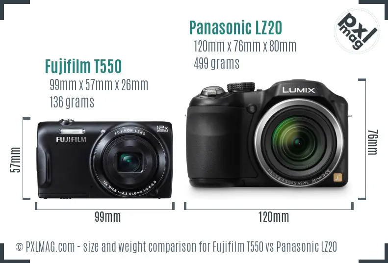 Fujifilm T550 vs Panasonic LZ20 size comparison