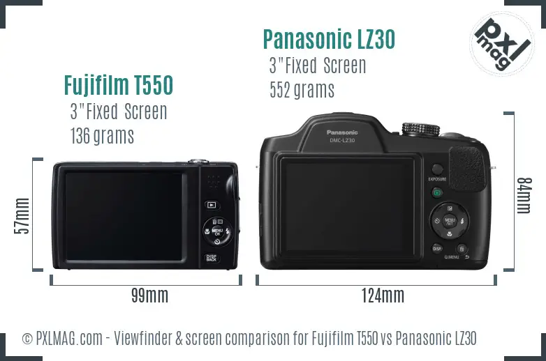 Fujifilm T550 vs Panasonic LZ30 Screen and Viewfinder comparison