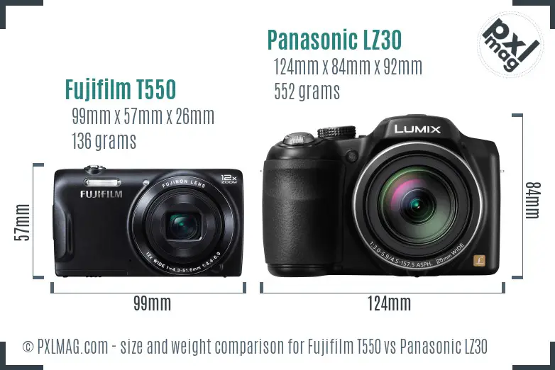 Fujifilm T550 vs Panasonic LZ30 size comparison