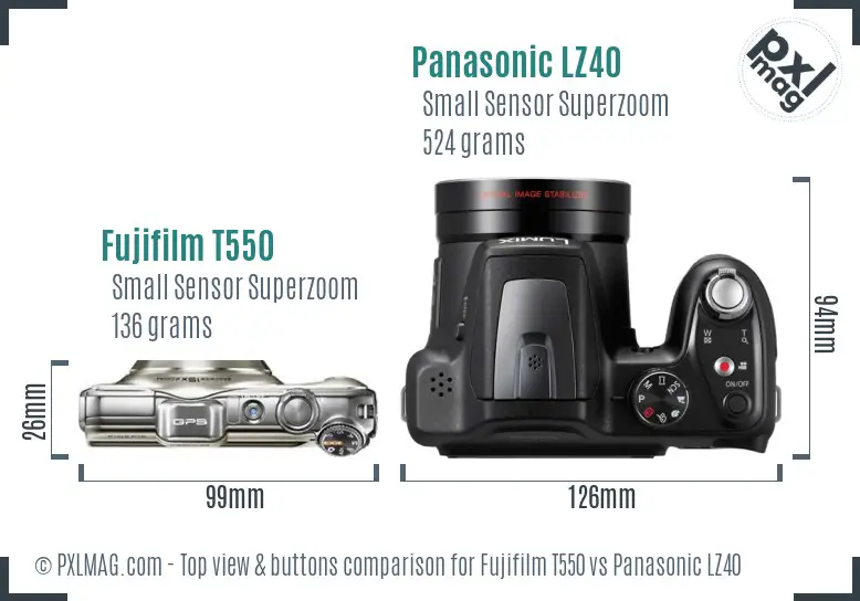 Fujifilm T550 vs Panasonic LZ40 top view buttons comparison