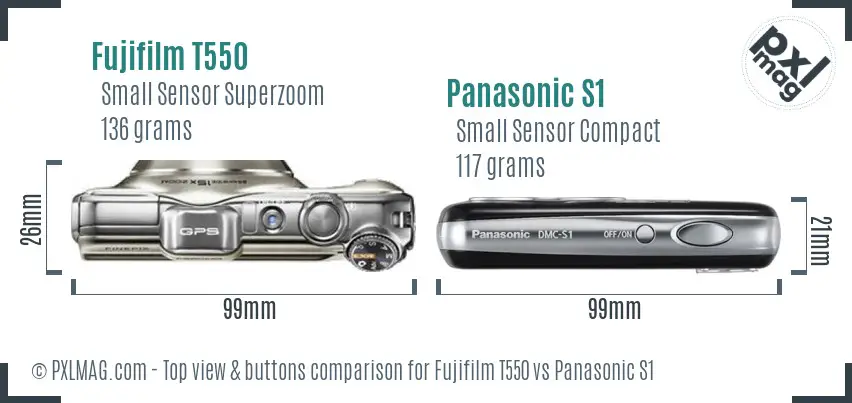 Fujifilm T550 vs Panasonic S1 top view buttons comparison