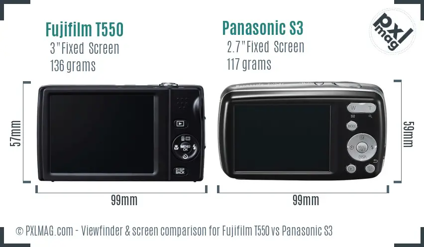 Fujifilm T550 vs Panasonic S3 Screen and Viewfinder comparison