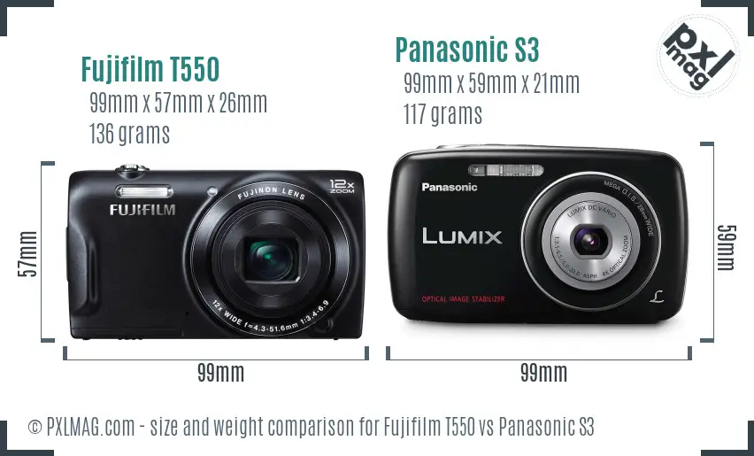Fujifilm T550 vs Panasonic S3 size comparison