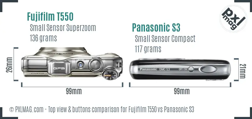 Fujifilm T550 vs Panasonic S3 top view buttons comparison
