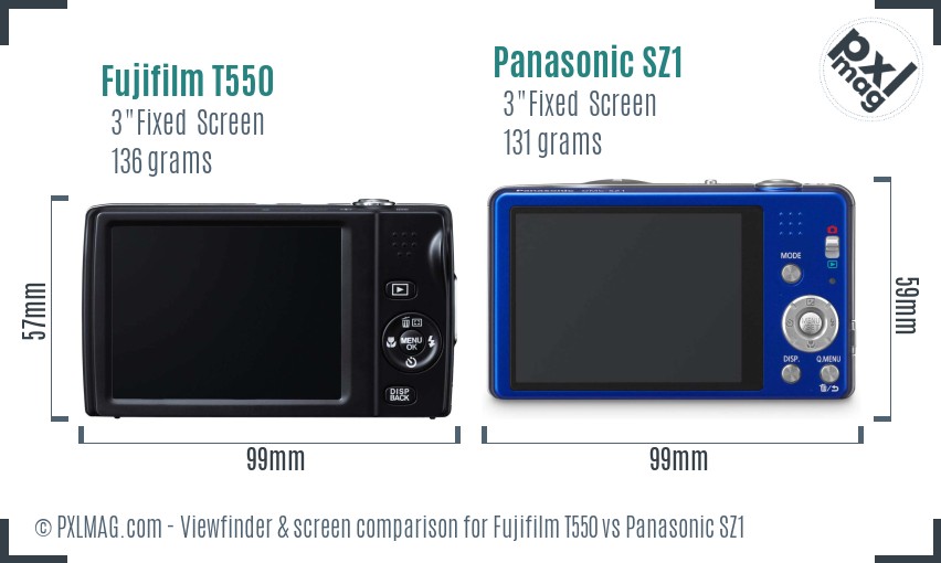 Fujifilm T550 vs Panasonic SZ1 Screen and Viewfinder comparison
