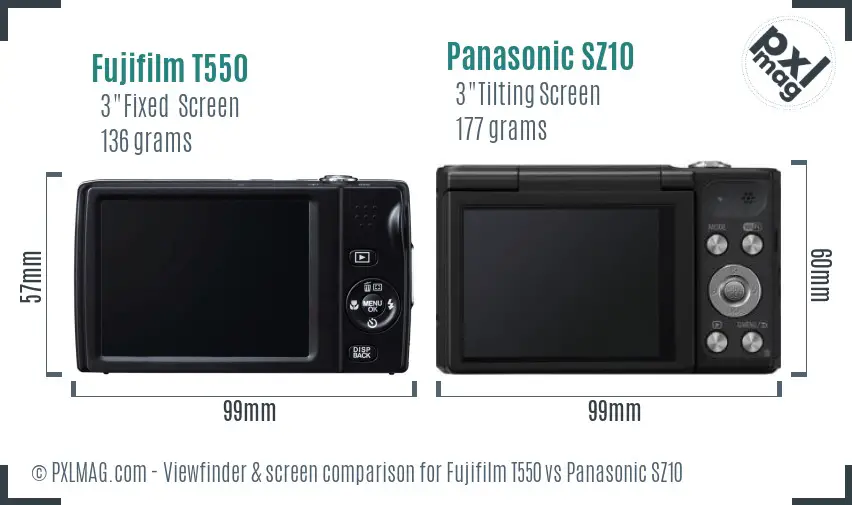 Fujifilm T550 vs Panasonic SZ10 Screen and Viewfinder comparison