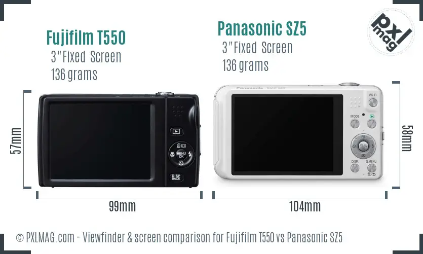 Fujifilm T550 vs Panasonic SZ5 Screen and Viewfinder comparison