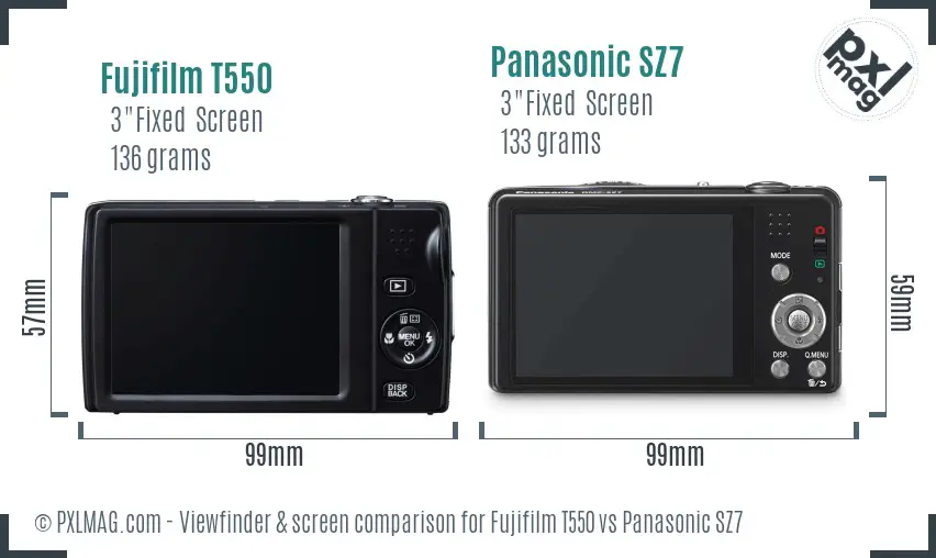 Fujifilm T550 vs Panasonic SZ7 Screen and Viewfinder comparison